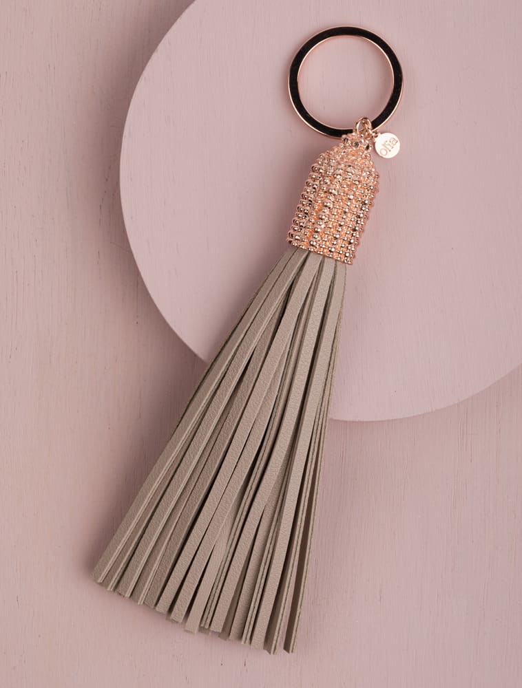 JOSIE TASSEL KEYRING-GREY/ROSE