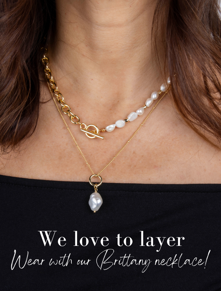 Jean Waterproof Baroque Pearl Necklace - 18k Gold Plated Stainless Steel - Image 3