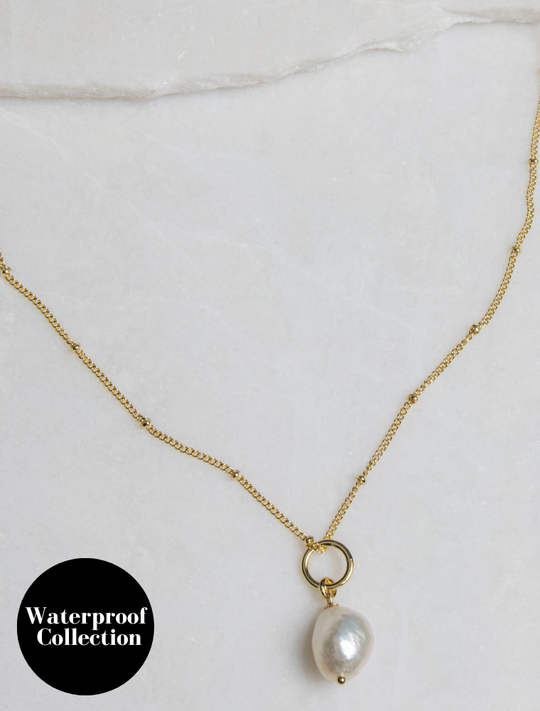 Jean Waterproof Baroque Pearl Necklace - 18k Gold Plated Stainless Steel