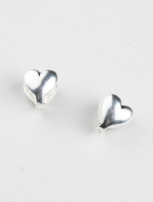 Holly Heart Huggie Earrings - Silver Plated