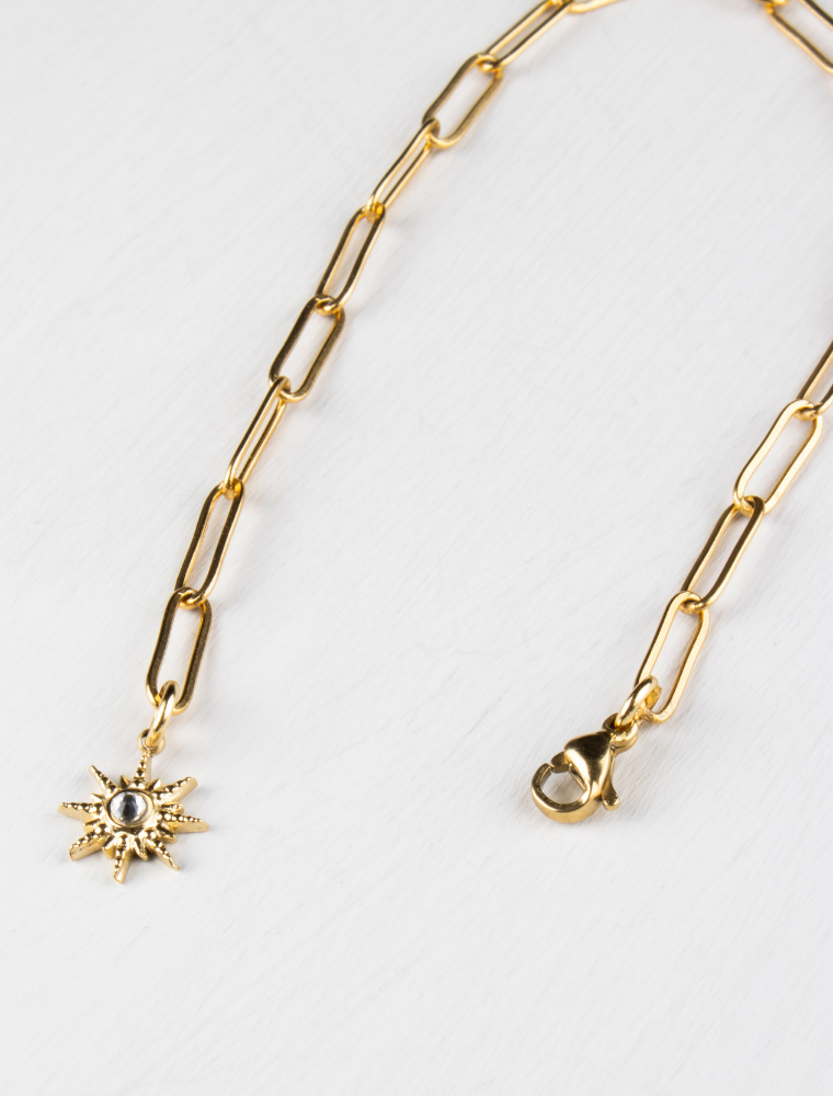 Natasha Adjustable Paperlink Waterproof Bracelet With Starburst Charm - 18k Gold Plated Stainless Steel - Image 5