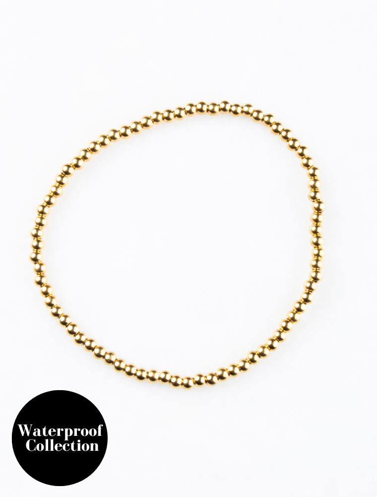 Waterproof Stretch Small Bead Bracelet - Add a Charm - 18k Gold Plated Stainless Steel