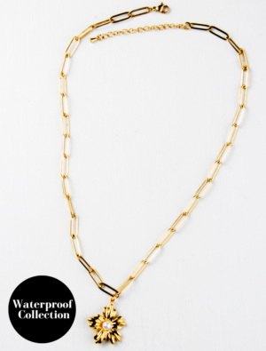 Bertha Statement Flower Paperlink Necklace - 18k Gold Plated Stainless Steel