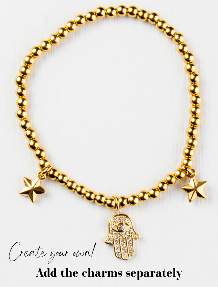 Waterproof Stretch Small Bead Bracelet - Add a Charm - 18k Gold Plated Stainless Steel - Image 2