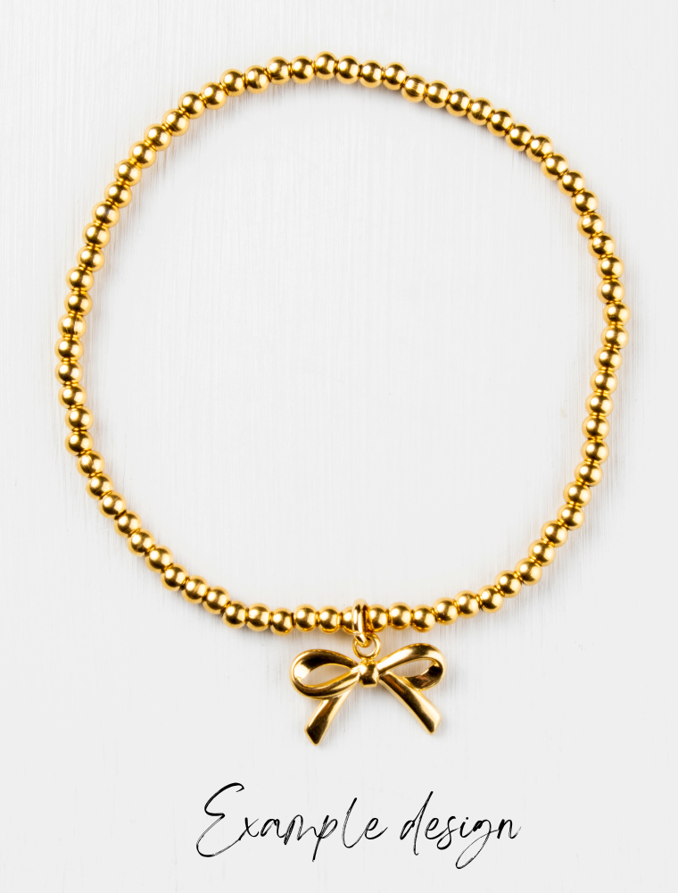 Waterproof Stretch Small Bead Bracelet - Add a Charm - 18k Gold Plated Stainless Steel - Image 4