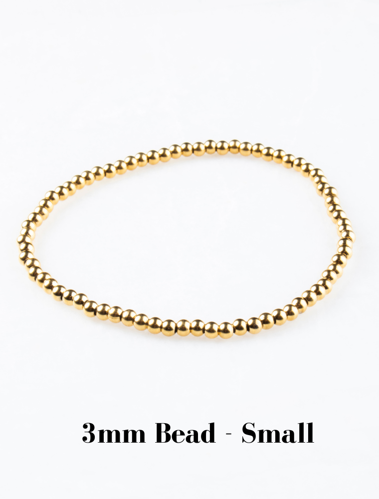 Waterproof Stretch Small Bead Bracelet - Add a Charm - 18k Gold Plated Stainless Steel - Image 3