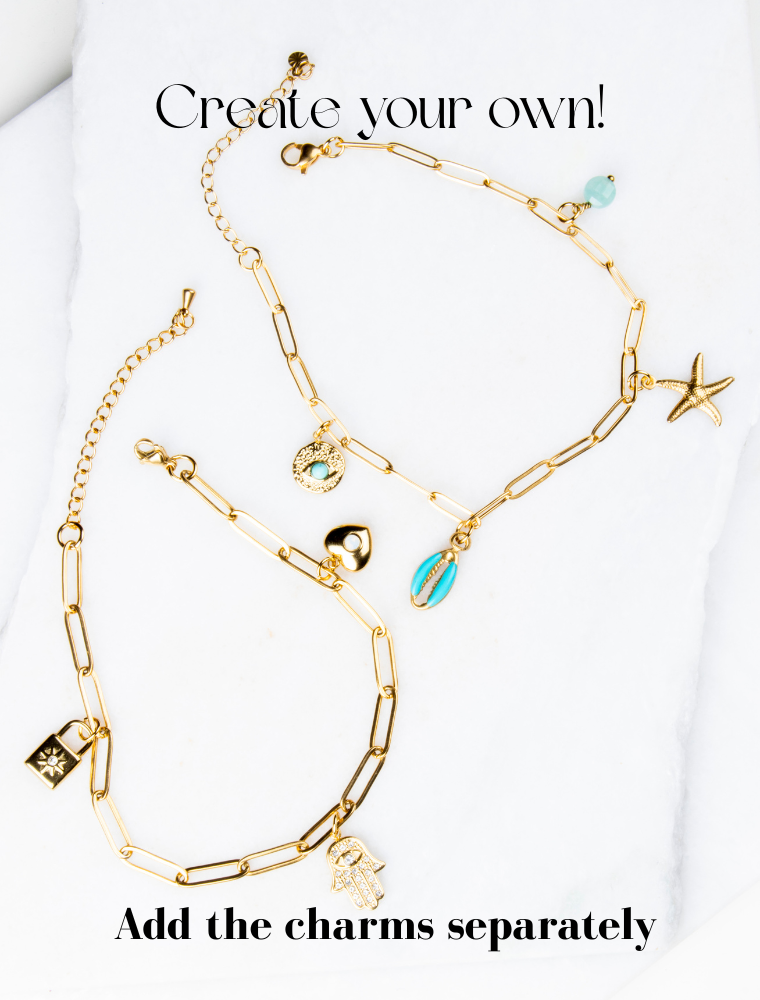 Create Your Own Waterproof Paperlink Charm Anklet - 18k Gold Plated Stainless Steel - Image 3