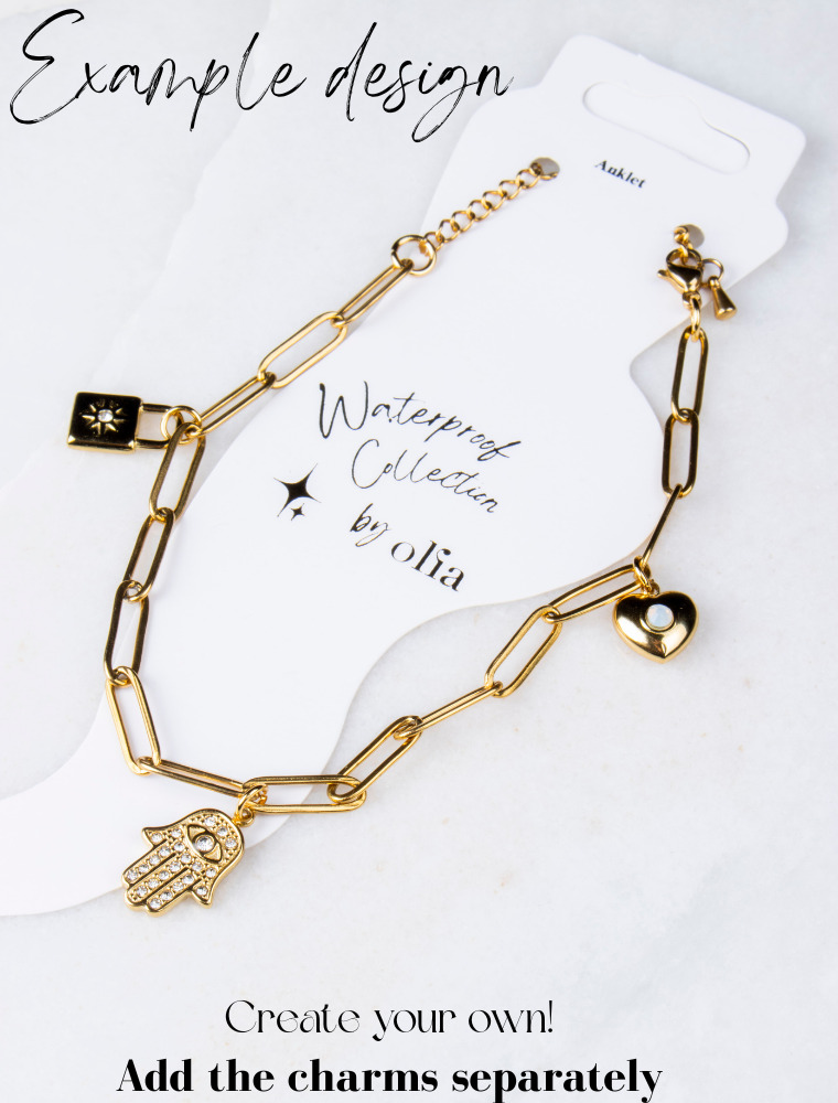 Create Your Own Waterproof Paperlink Charm Anklet - 18k Gold Plated Stainless Steel - Image 4