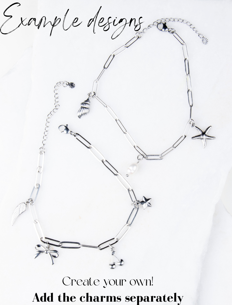 Create Your Own Waterproof Paperlink Charm Anklet - Silver Plated Stainless Steel - Image 3
