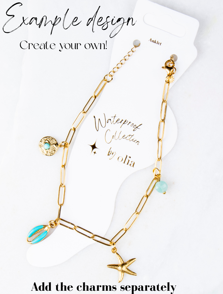 Create Your Own Waterproof Paperlink Charm Anklet - 18k Gold Plated Stainless Steel - Image 5