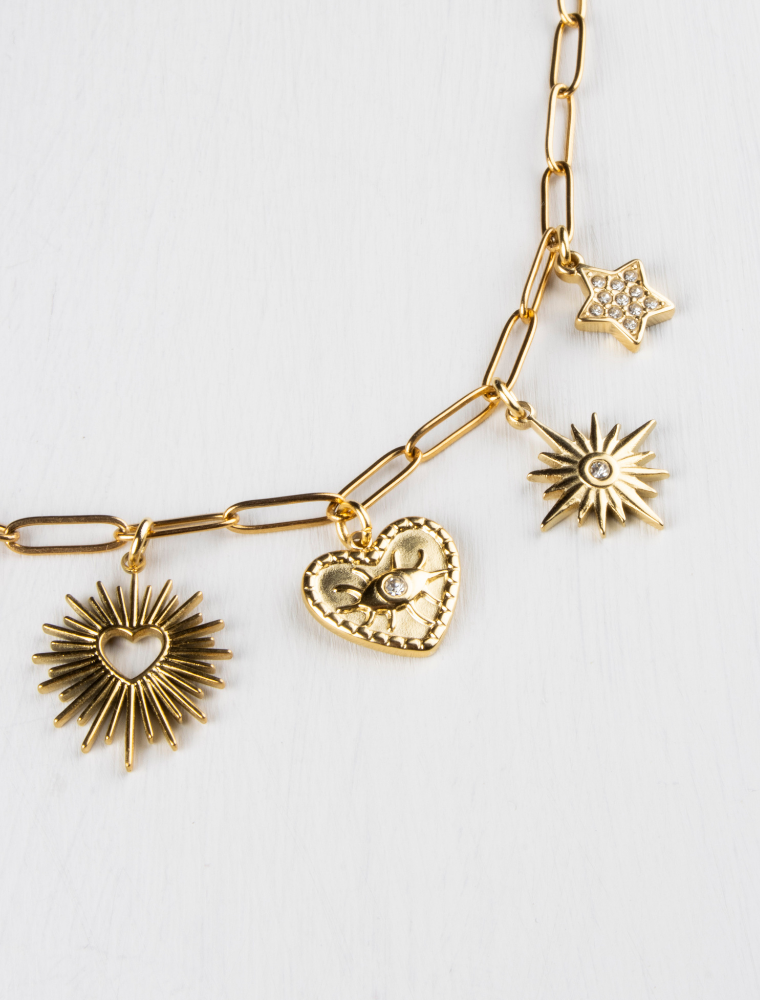 'Mission Style' Seven Charm Waterproof Necklace - 18k Gold Plated Stainless Steel - Image 4
