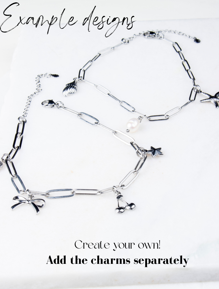 Create Your Own Waterproof Paperlink Charm Anklet - Silver Plated Stainless Steel - Image 5
