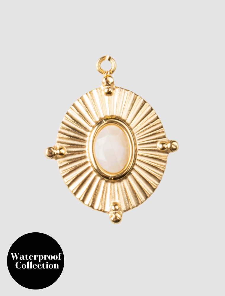 Moonstone Disc Charm - 105 - 18k Gold Plated Stainless Steel