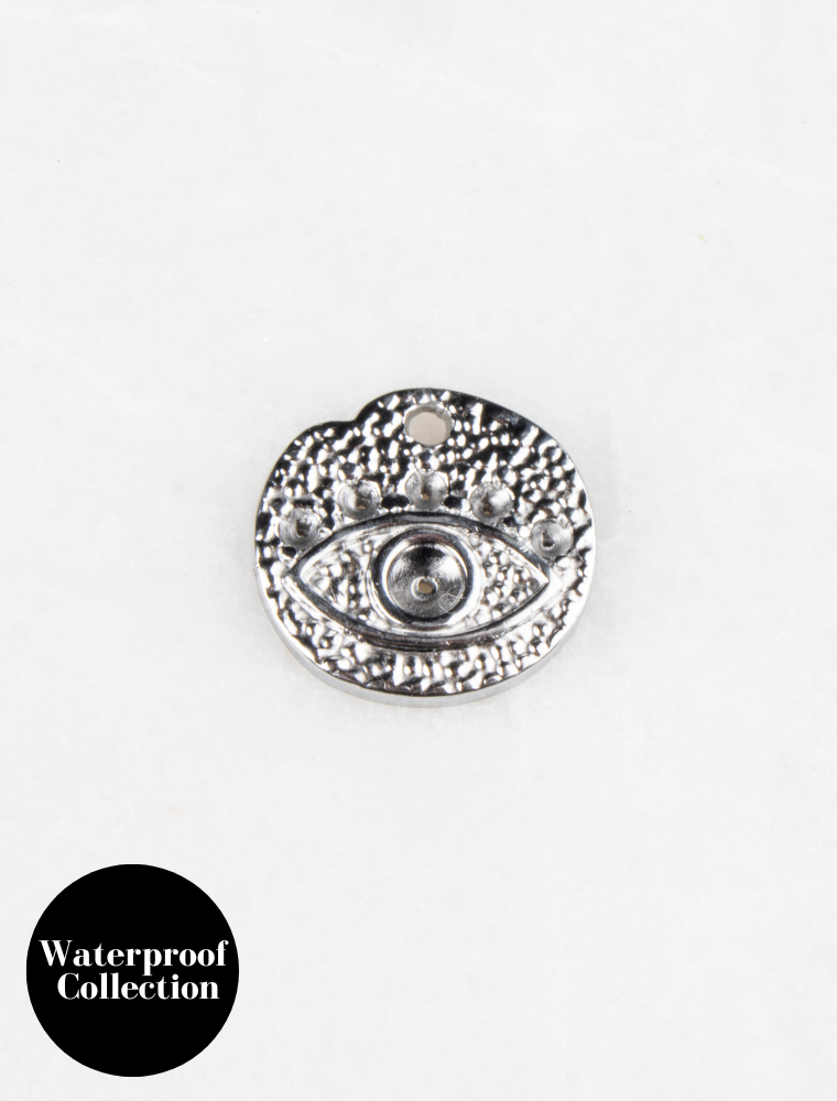 Medium Evil Eye Disc Charm - 18 - Silver/Stainless Steel