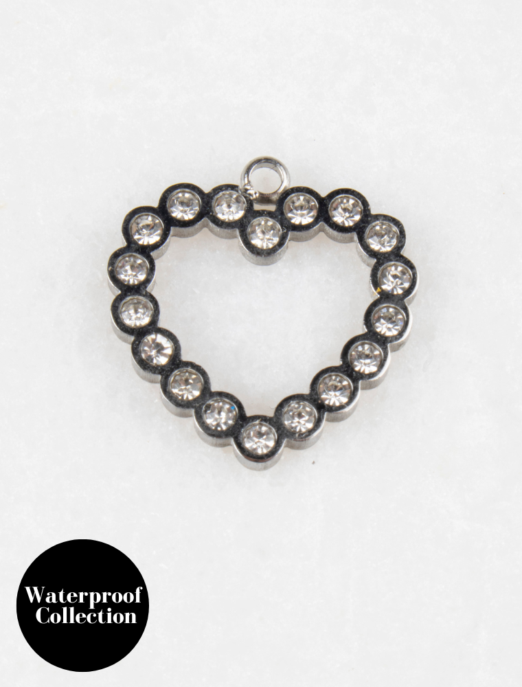 Large Cut Out Crystal Heart Charm - 48 - Silver/Stainless Steel
