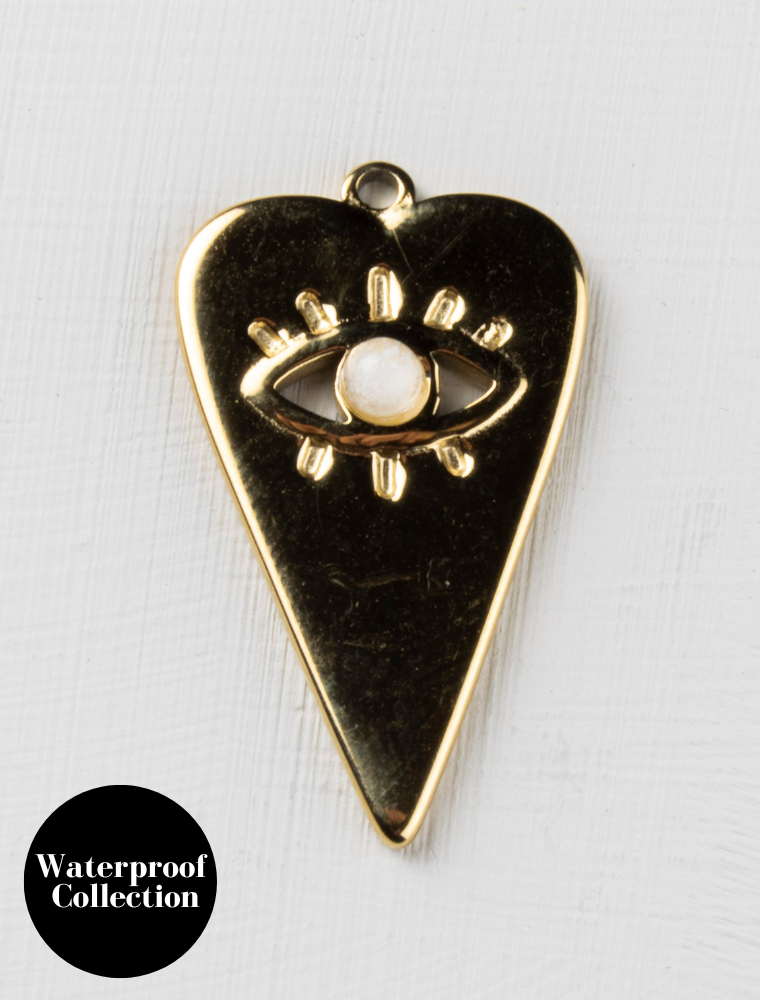 Large Long Eye Heart - 73 - 18k Gold Plated Stainless Steel