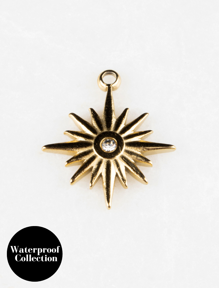 Large Detailed Crystal Starburst - 50 - 18k Gold Plated Stainless Steel