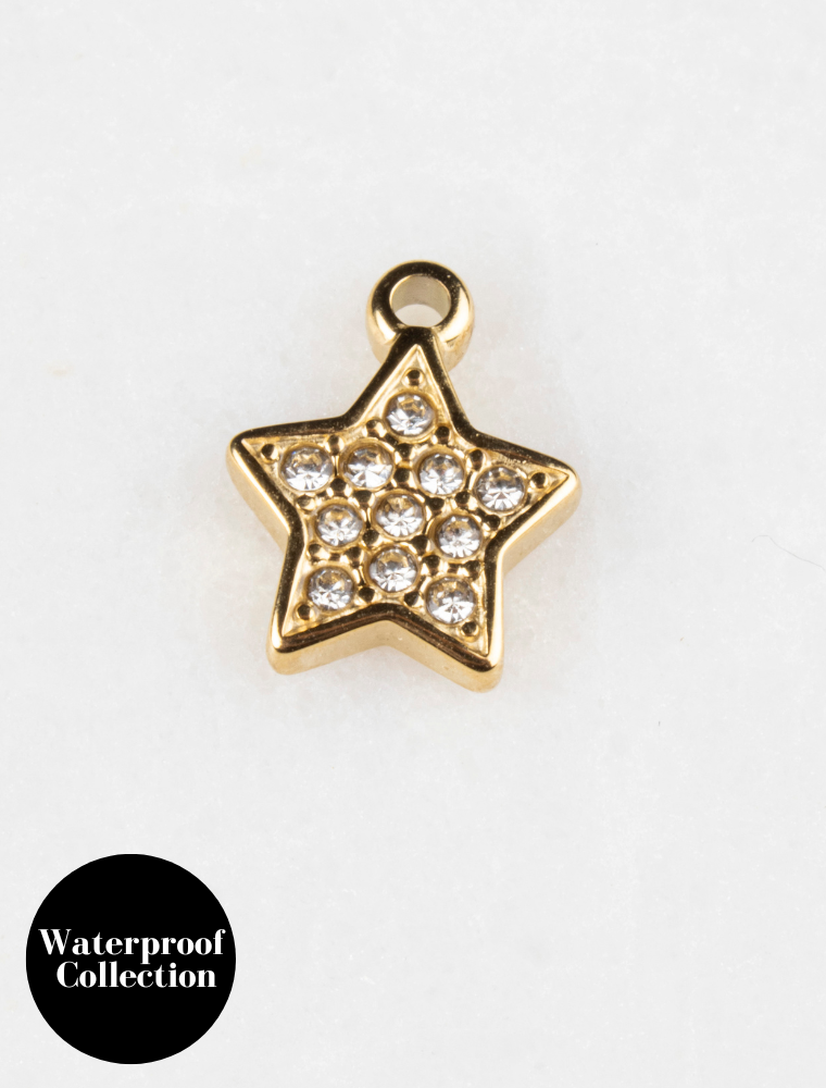 Small Crystal Star Charm - 39 - 18k Gold Plated Stainless Steel