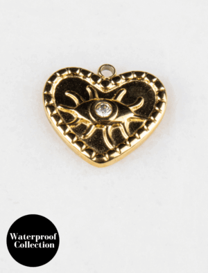 Medium Evil Eye Heart Charm - 35 - 18k Gold Plated Stainless Steel