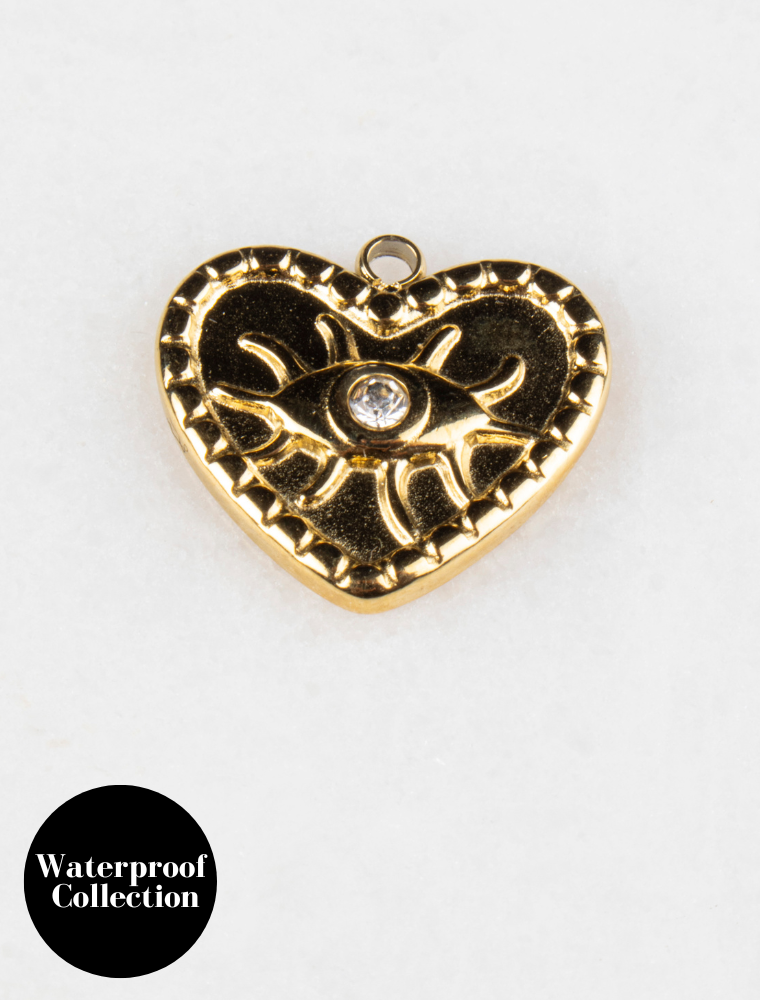 Medium Evil Eye Heart Charm - 35 - 18k Gold Plated Stainless Steel