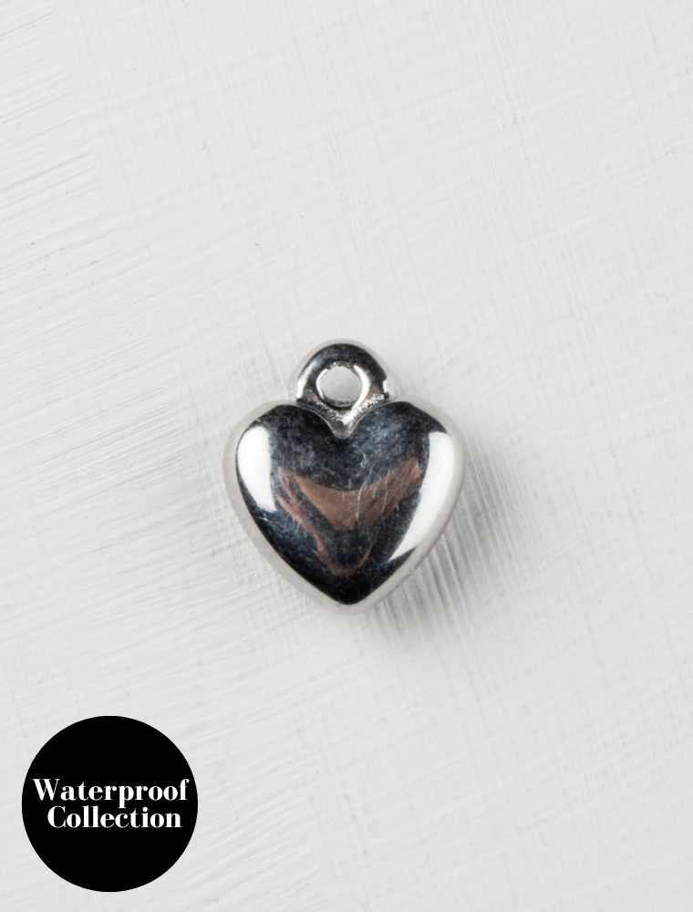 Small Puffed Heart Charm - 72 - Silver/Stainless Steel