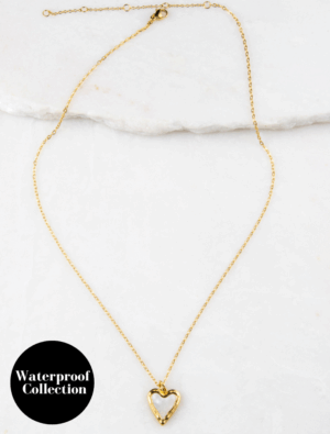 Tilly Fine Chain Waterproof Necklace with Mother of Pearl Heart Charm - 18k Gold Plated Stainless Steel