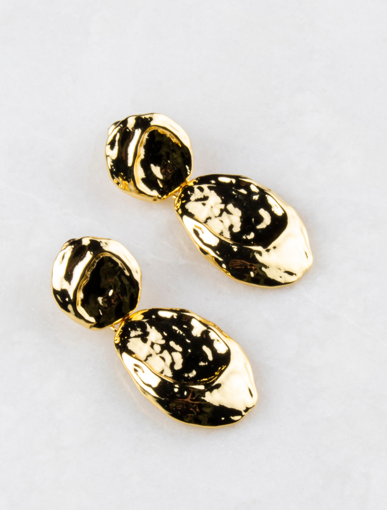 Clara Hammered Drop Earrings - Gold Plated - Image 3