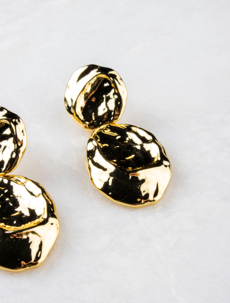 Clara Hammered Drop Earrings - Gold Plated - Image 4