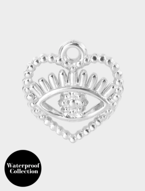 Medium Detailed Cut Out Eye Heart Charm - 123  - Silver/Stainless Steel