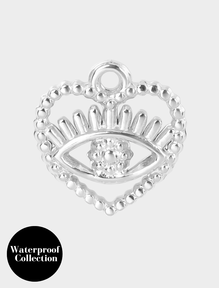 Medium Detailed Cut Out Eye Heart Charm - 123 - Silver/Stainless Steel
