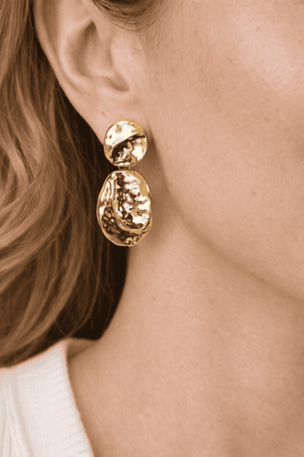 Clara Hammered Drop Earrings - Gold Plated - Image 2
