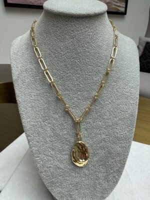 Eden Paperlink necklace with hammered charm-Gold Plated