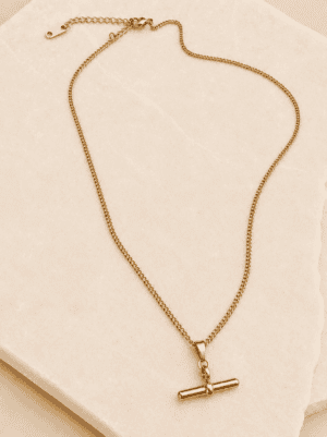 Cecile waterproof t bar necklace-18k Gold plated stainless steel.