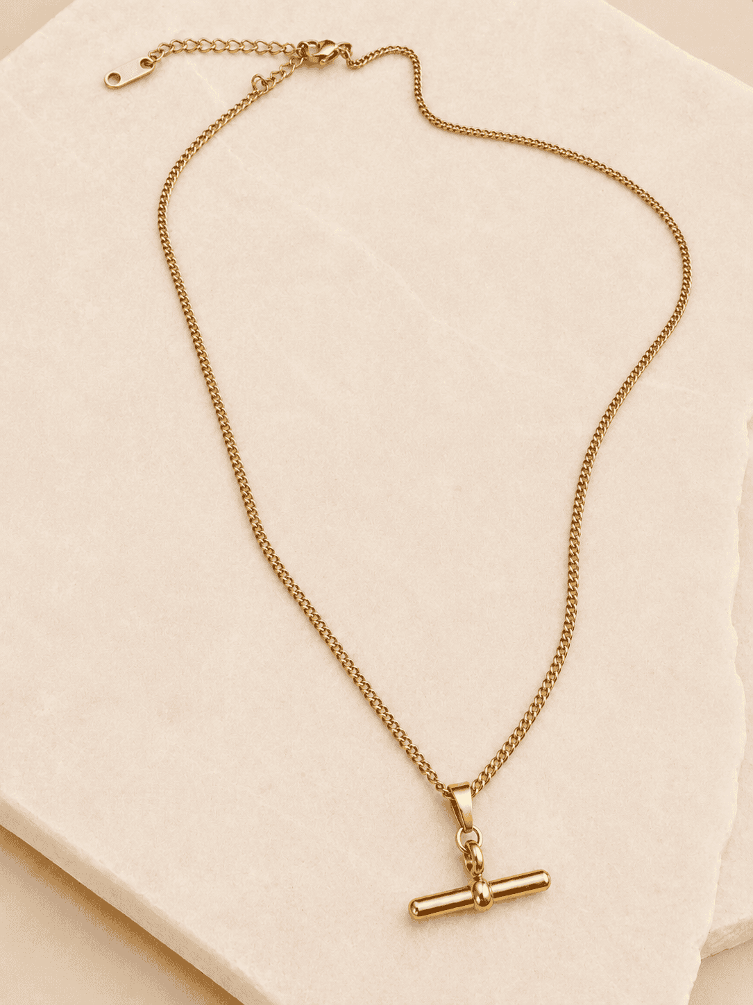 Cecile waterproof t bar necklace-18k Gold plated stainless steel.