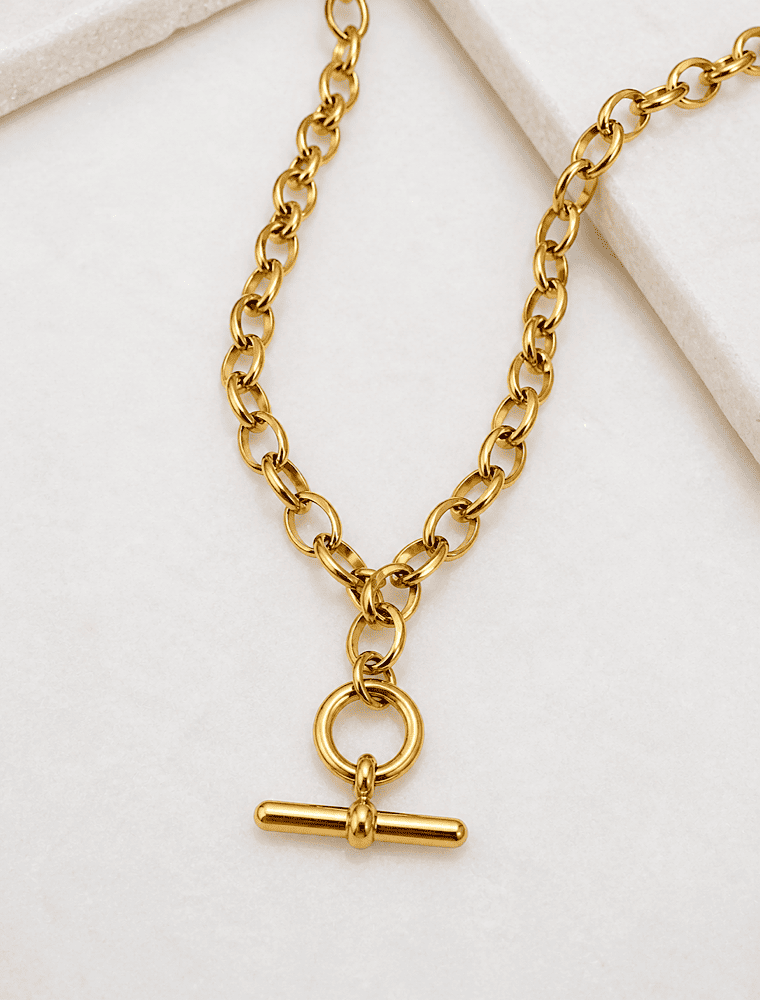 Jasmine T bar waterproof necklace-18k gold plated stainless steel. - Image 3