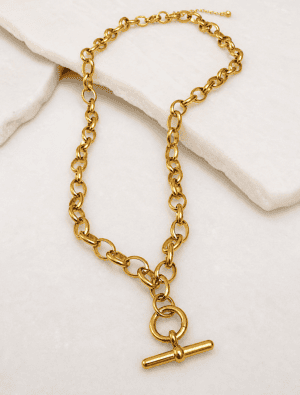 Jasmine T bar waterproof necklace-18k gold plated stainless steel.