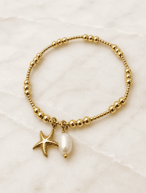 Sybil starfish and pearl bracelet-14k gold plated.