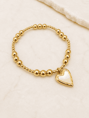 Valerie stretch bracelet with heart charm-14k gold plated.