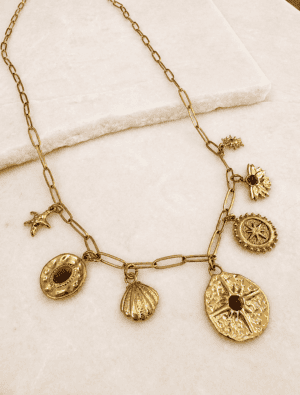 Summer waterproof long charm necklace-18k gold plated stainless steel.