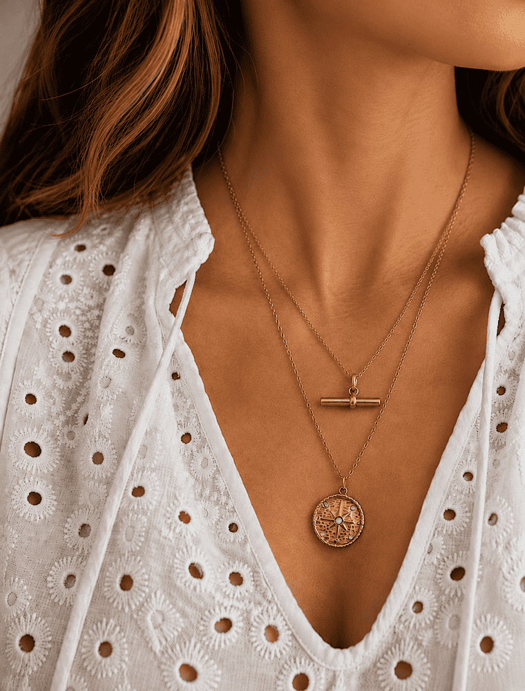 Stack and Save 10%. Cecile and Aletta set of two necklaces-14k gold plated stainless steel.