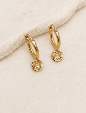 Lisbeth coin earrings-Warm Gold. 14k gold plated.