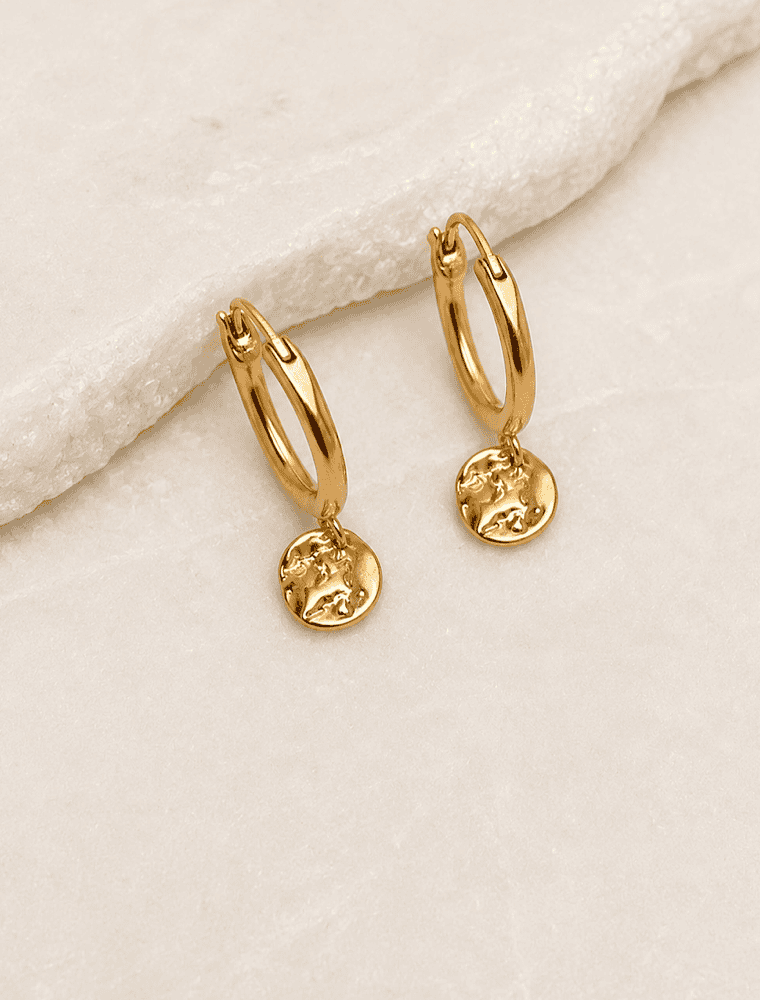 Lisbeth coin earrings-Warm Gold. 14k gold plated.