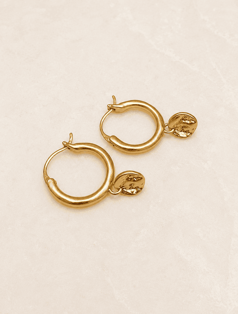 Lisbeth coin earrings-Warm Gold. 14k gold plated. - Image 3