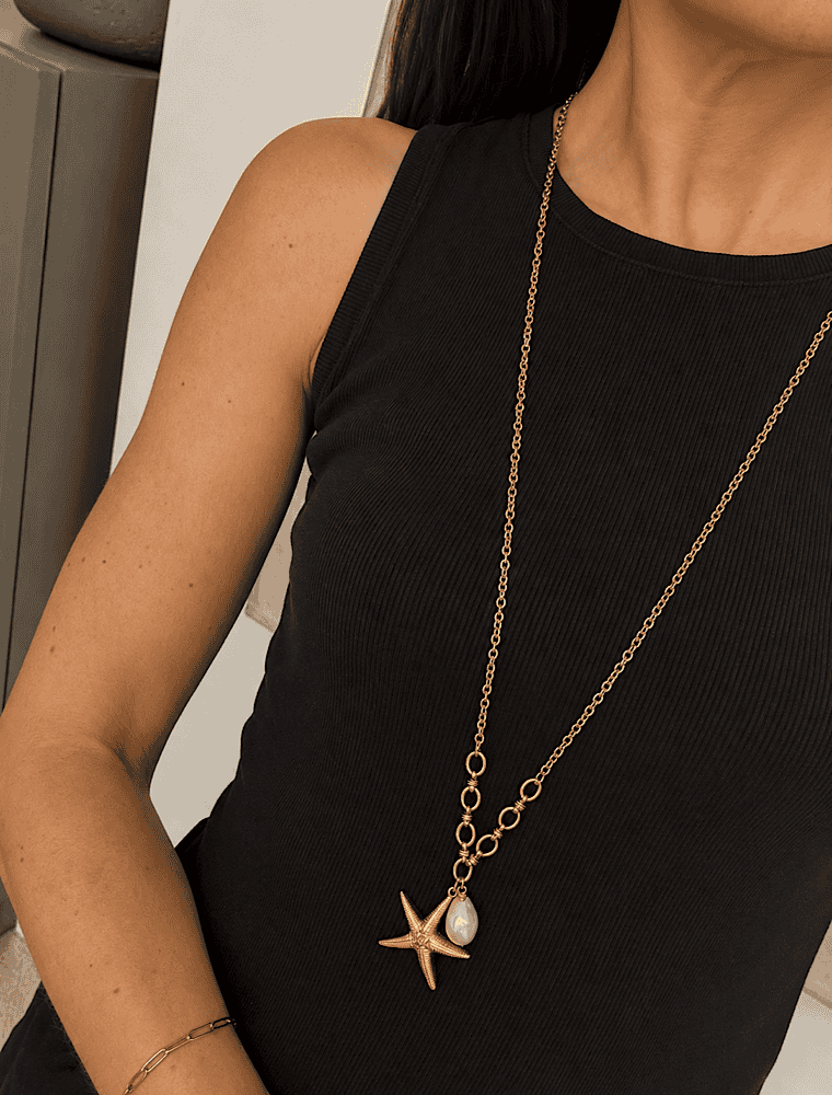 Sienna starfish necklace-Warm Gold-14k gold plated. - Image 2