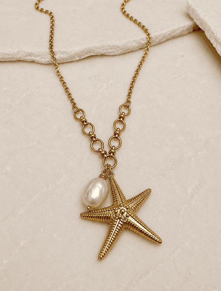 Sienna starfish necklace-Warm Gold-14k gold plated. - Image 3