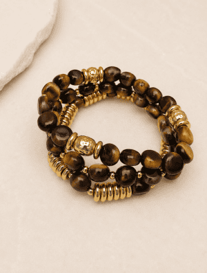 **Stack and Save 10%** Purdey set of three bracelets-14k Gold plated/tigers eye.