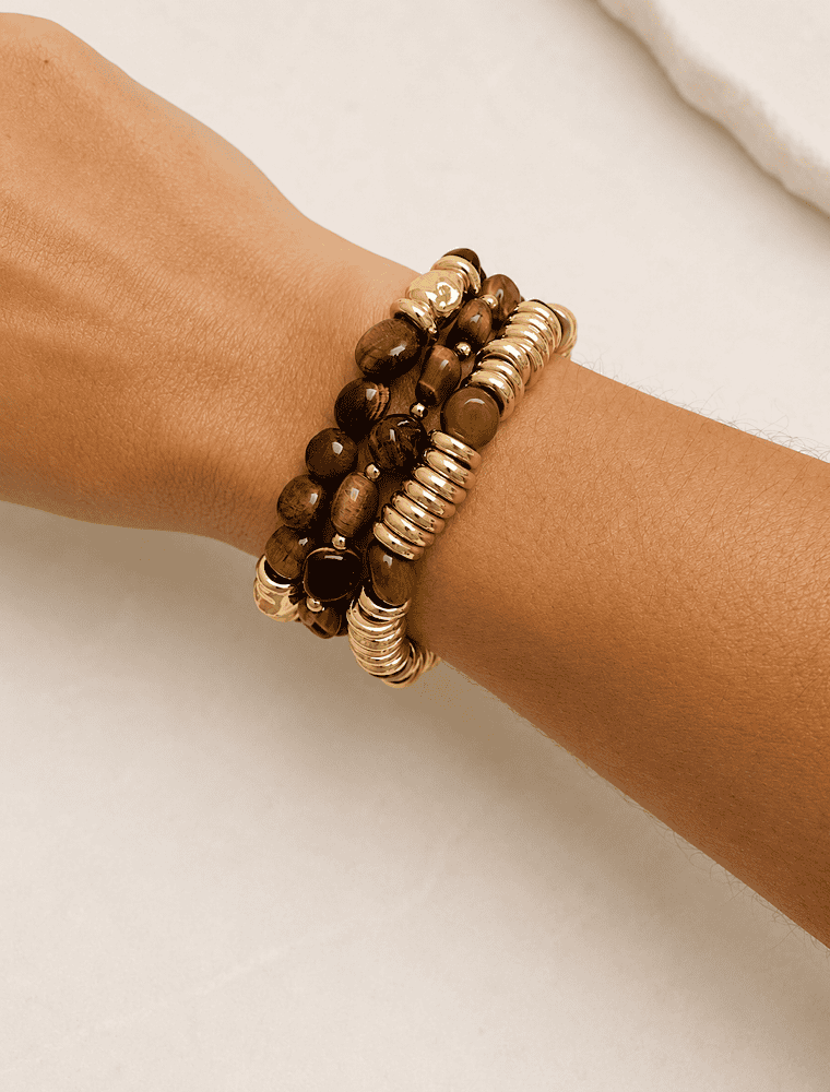 **Stack and Save 10%** Purdey set of three bracelets-14k Gold plated/tigers eye. - Image 2