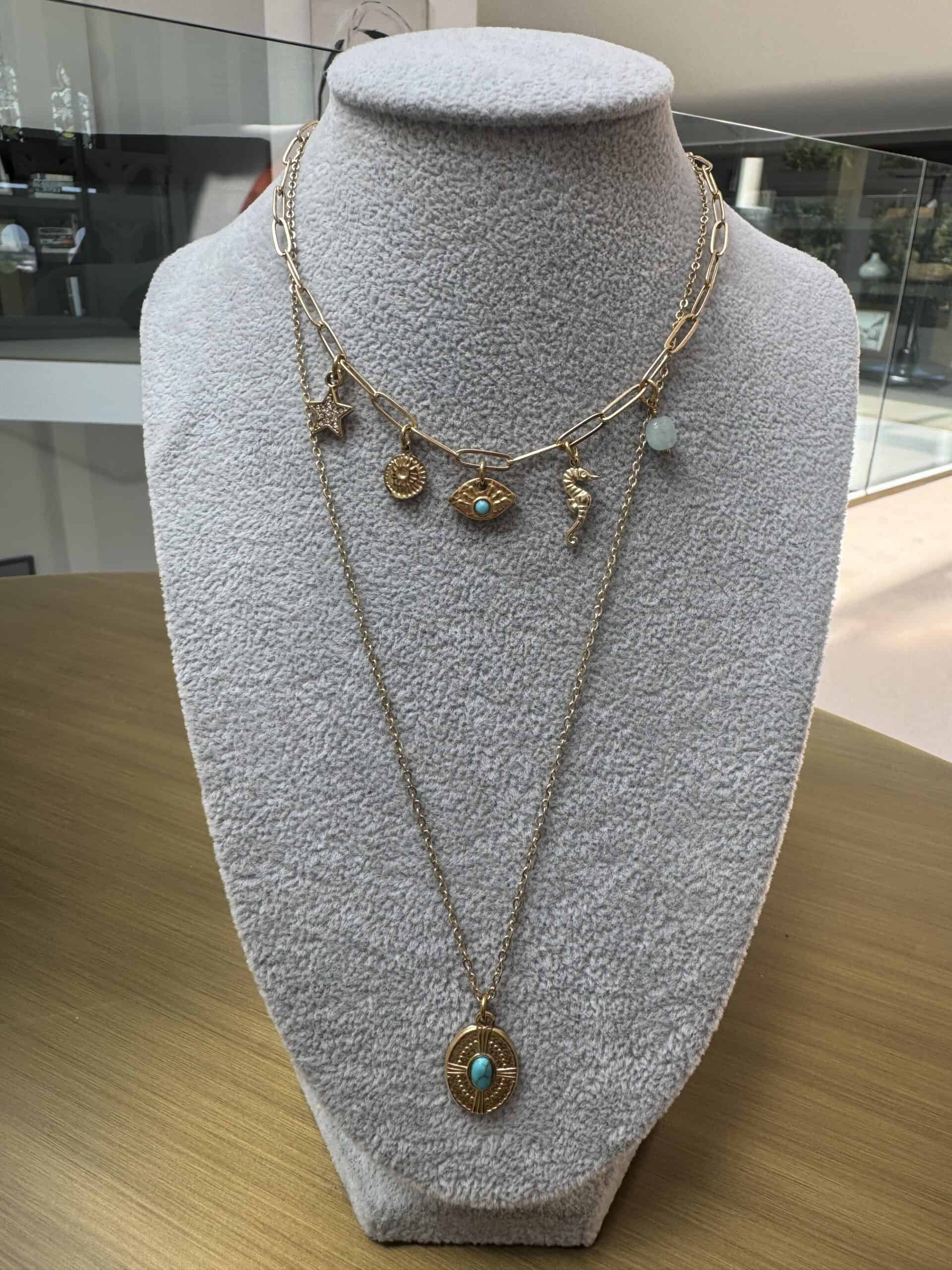 Evie waterproof oval disc necklace-18k gold plated stainless steel. - Image 3