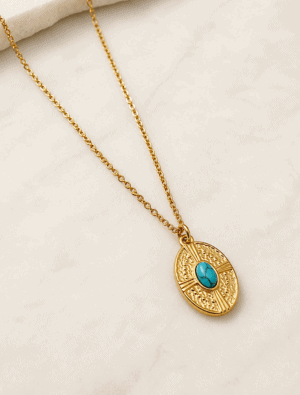 Evie waterproof oval disc necklace-18k gold plated stainless steel.