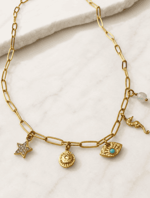 Lucy waterproof charms necklace-18k Gold Plated Stainless steel.